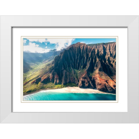 Na Pali Light II White Modern Wood Framed Art Print with Double Matting by Head, Danny