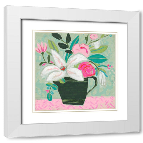 Cottage Petals I White Modern Wood Framed Art Print with Double Matting by Vess, June Erica