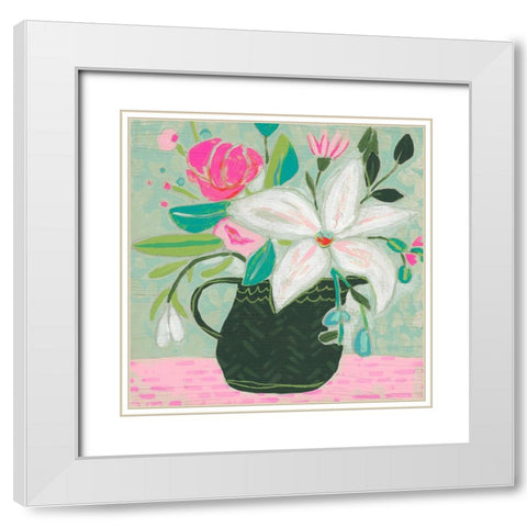 Cottage Petals II White Modern Wood Framed Art Print with Double Matting by Vess, June Erica