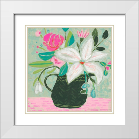 Cottage Petals II White Modern Wood Framed Art Print with Double Matting by Vess, June Erica