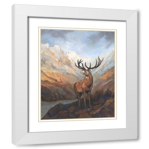 Great Stag in Mountains I White Modern Wood Framed Art Print with Double Matting by OToole, Tim