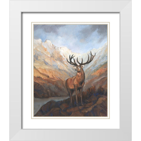 Great Stag in Mountains I White Modern Wood Framed Art Print with Double Matting by OToole, Tim