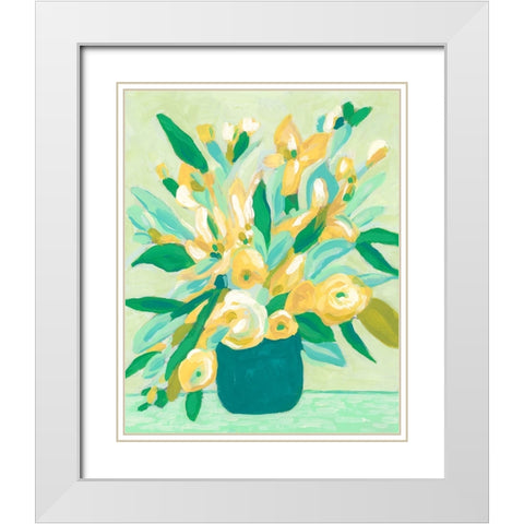 Mint And Sunshine Bouquet I White Modern Wood Framed Art Print with Double Matting by Vess, June Erica