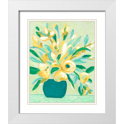 Mint And Sunshine Bouquet II White Modern Wood Framed Art Print with Double Matting by Vess, June Erica