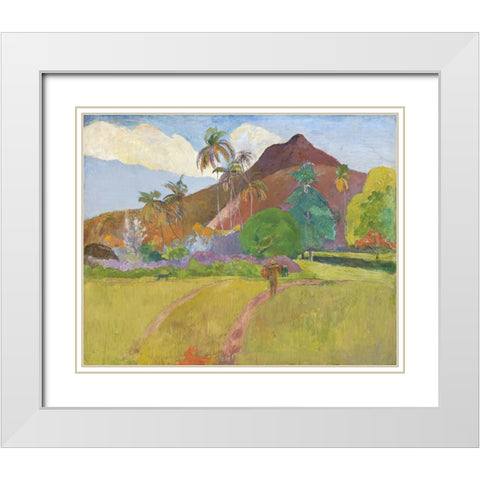 Tahitian Landscape White Modern Wood Framed Art Print with Double Matting by Gauguin, Paul
