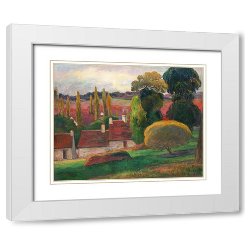 A Farm in Brittany White Modern Wood Framed Art Print with Double Matting by Gauguin, Paul
