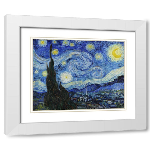 Starry Night White Modern Wood Framed Art Print with Double Matting by Van Gogh, Vincent