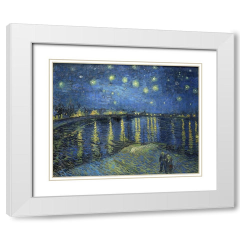 Starry Night Over the Rhone White Modern Wood Framed Art Print with Double Matting by Van Gogh, Vincent