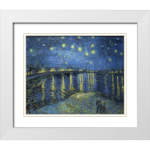 Starry Night Over the Rhone White Modern Wood Framed Art Print with Double Matting by Van Gogh, Vincent
