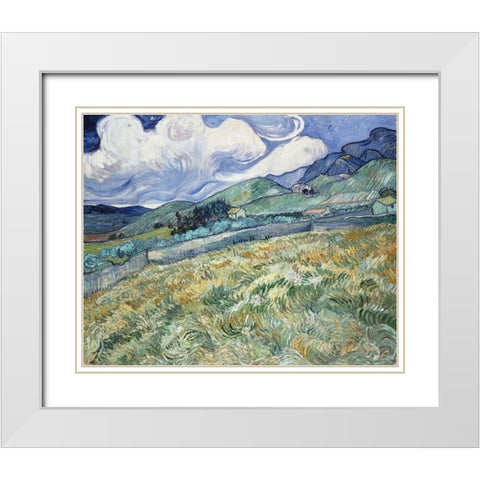 Landscape from Saint-Remy White Modern Wood Framed Art Print with Double Matting by Van Gogh, Vincent
