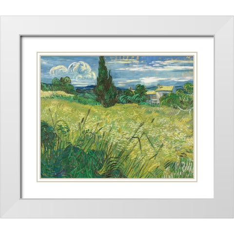 Green Wheat Field with Cypress White Modern Wood Framed Art Print with Double Matting by Van Gogh, Vincent