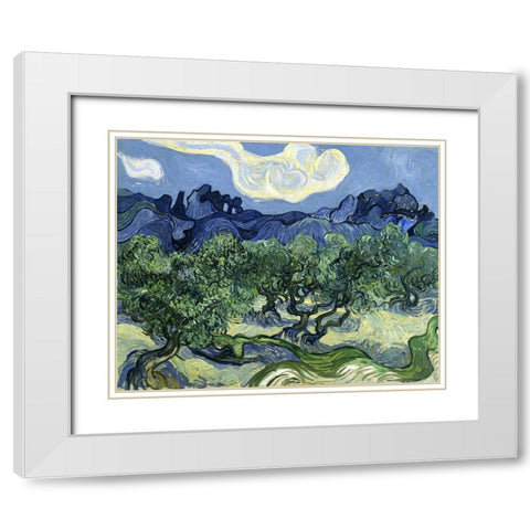 Olive Trees with the Alpilles in the Background White Modern Wood Framed Art Print with Double Matting by Van Gogh, Vincent