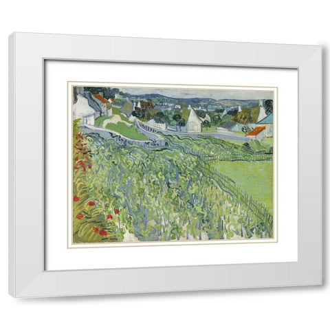 Vineyards at Auvers White Modern Wood Framed Art Print with Double Matting by Van Gogh, Vincent