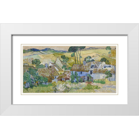 Farms near Auvers White Modern Wood Framed Art Print with Double Matting by Van Gogh, Vincent