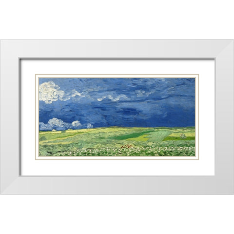 Wheatfield under thunderclouds White Modern Wood Framed Art Print with Double Matting by Van Gogh, Vincent