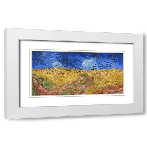 Wheatfield with Crows White Modern Wood Framed Art Print with Double Matting by Van Gogh, Vincent
