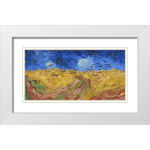 Wheatfield with Crows White Modern Wood Framed Art Print with Double Matting by Van Gogh, Vincent