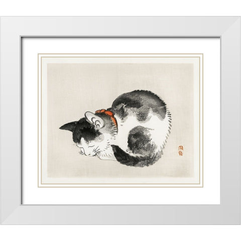 Kono Bairei Cat I White Modern Wood Framed Art Print with Double Matting by Vision Studio