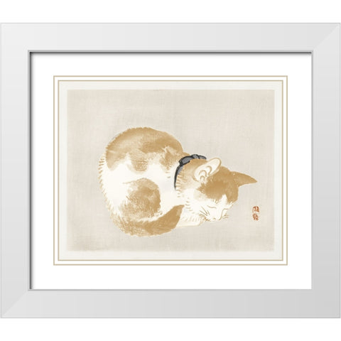 Kono Bairei Cat II White Modern Wood Framed Art Print with Double Matting by Vision Studio