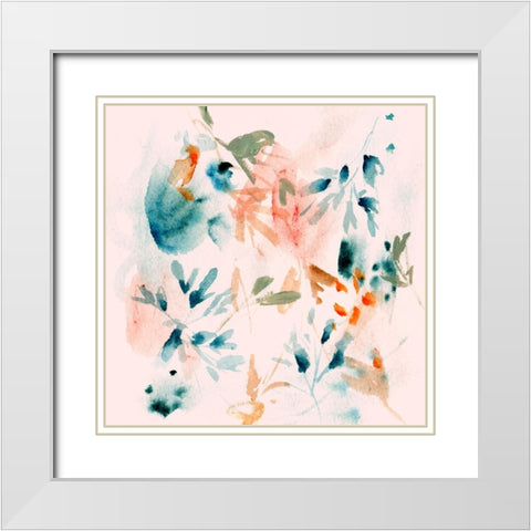 Peach Bloom III White Modern Wood Framed Art Print with Double Matting by Wang, Melissa