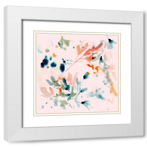 Peach Bloom V White Modern Wood Framed Art Print with Double Matting by Wang, Melissa