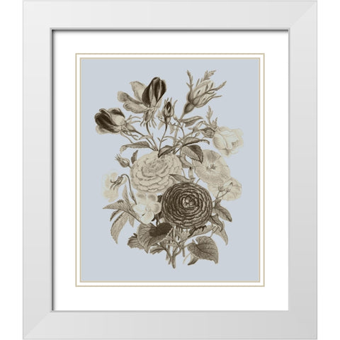 Antique Floral Spray I White Modern Wood Framed Art Print with Double Matting by Vision Studio