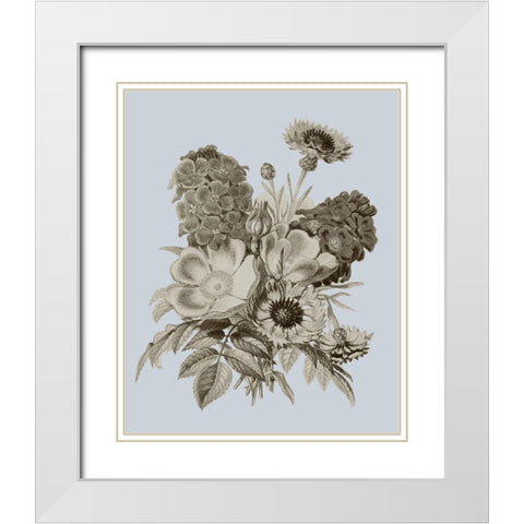 Antique Floral Spray II White Modern Wood Framed Art Print with Double Matting by Vision Studio