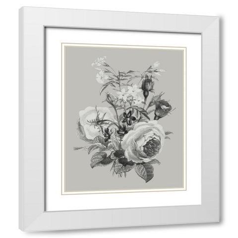 Antique Floral Spray III White Modern Wood Framed Art Print with Double Matting by Vision Studio