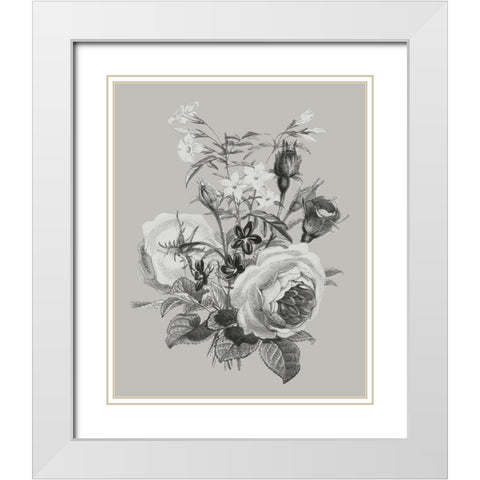 Antique Floral Spray III White Modern Wood Framed Art Print with Double Matting by Vision Studio