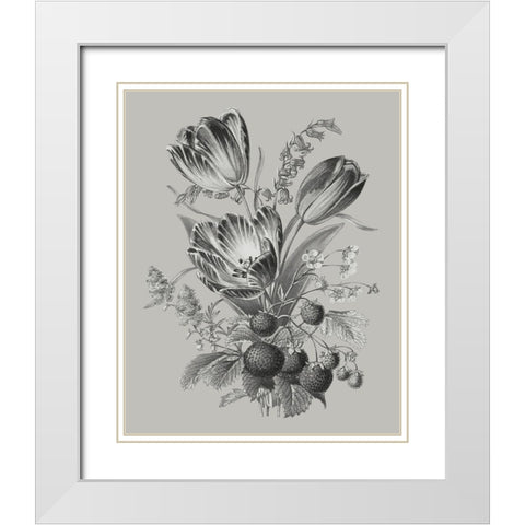 Antique Floral Spray IV White Modern Wood Framed Art Print with Double Matting by Vision Studio