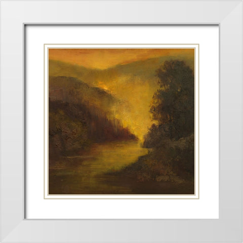 Mountain Side Glow White Modern Wood Framed Art Print with Double Matting by Finch, Sheila