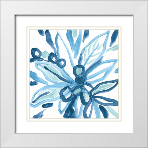 Blue Tropical Sketch II White Modern Wood Framed Art Print with Double Matting by Vess, June Erica