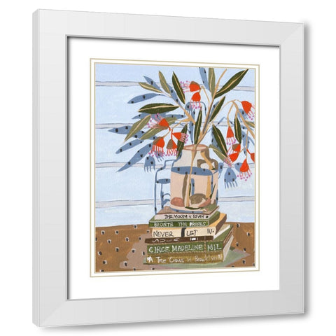 Vase and Books II White Modern Wood Framed Art Print with Double Matting by Wang, Melissa