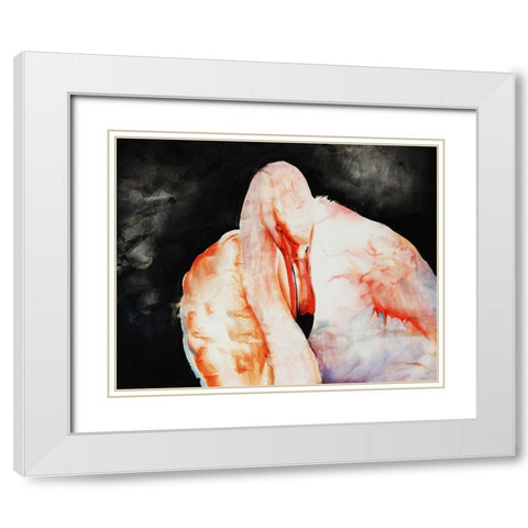 Flamingo Down White Modern Wood Framed Art Print with Double Matting by Edmunds, Sydney
