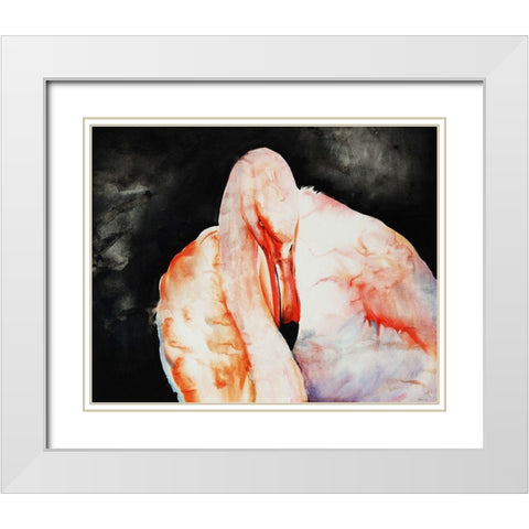 Flamingo Down White Modern Wood Framed Art Print with Double Matting by Edmunds, Sydney