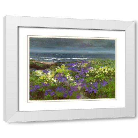 Cliffside Flowers White Modern Wood Framed Art Print with Double Matting by Finch, Sheila