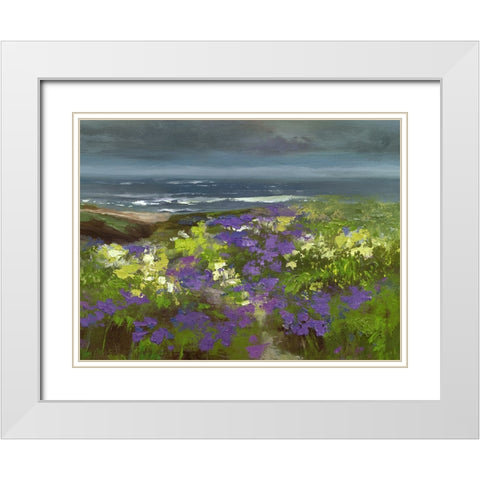 Cliffside Flowers White Modern Wood Framed Art Print with Double Matting by Finch, Sheila