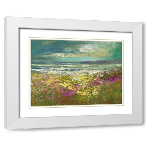 Bayside Flowers White Modern Wood Framed Art Print with Double Matting by Finch, Sheila