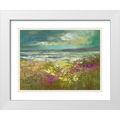 Bayside Flowers White Modern Wood Framed Art Print with Double Matting by Finch, Sheila