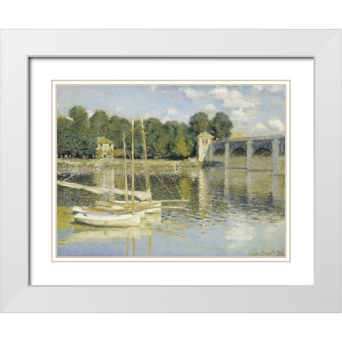 The Argenteuil Bridge White Modern Wood Framed Art Print with Double Matting by Monet, Claude