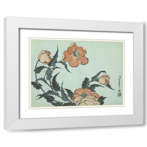 Katsushika Hokusai Floral I White Modern Wood Framed Art Print with Double Matting by Hokusai, Katsushika