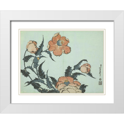 Katsushika Hokusai Floral I White Modern Wood Framed Art Print with Double Matting by Hokusai, Katsushika