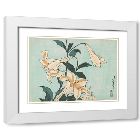 Katsushika Hokusai Floral II White Modern Wood Framed Art Print with Double Matting by Hokusai, Katsushika