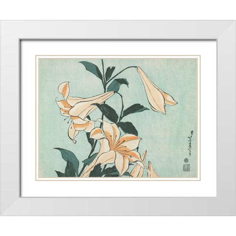 Katsushika Hokusai Floral II White Modern Wood Framed Art Print with Double Matting by Hokusai, Katsushika