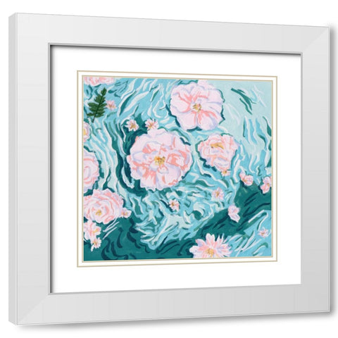 Floating Flowers I White Modern Wood Framed Art Print with Double Matting by Wang, Melissa