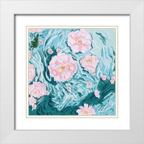 Floating Flowers I White Modern Wood Framed Art Print with Double Matting by Wang, Melissa