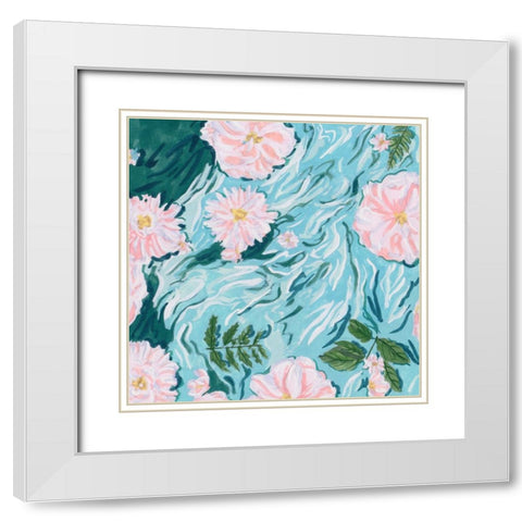 Floating Flowers II White Modern Wood Framed Art Print with Double Matting by Wang, Melissa