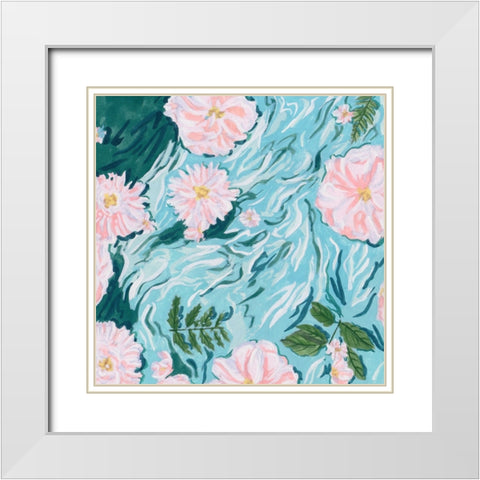 Floating Flowers II White Modern Wood Framed Art Print with Double Matting by Wang, Melissa