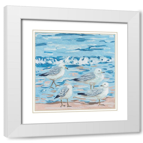 Seagull Birds I White Modern Wood Framed Art Print with Double Matting by Wang, Melissa