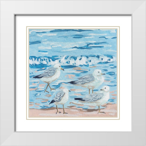 Seagull Birds I White Modern Wood Framed Art Print with Double Matting by Wang, Melissa